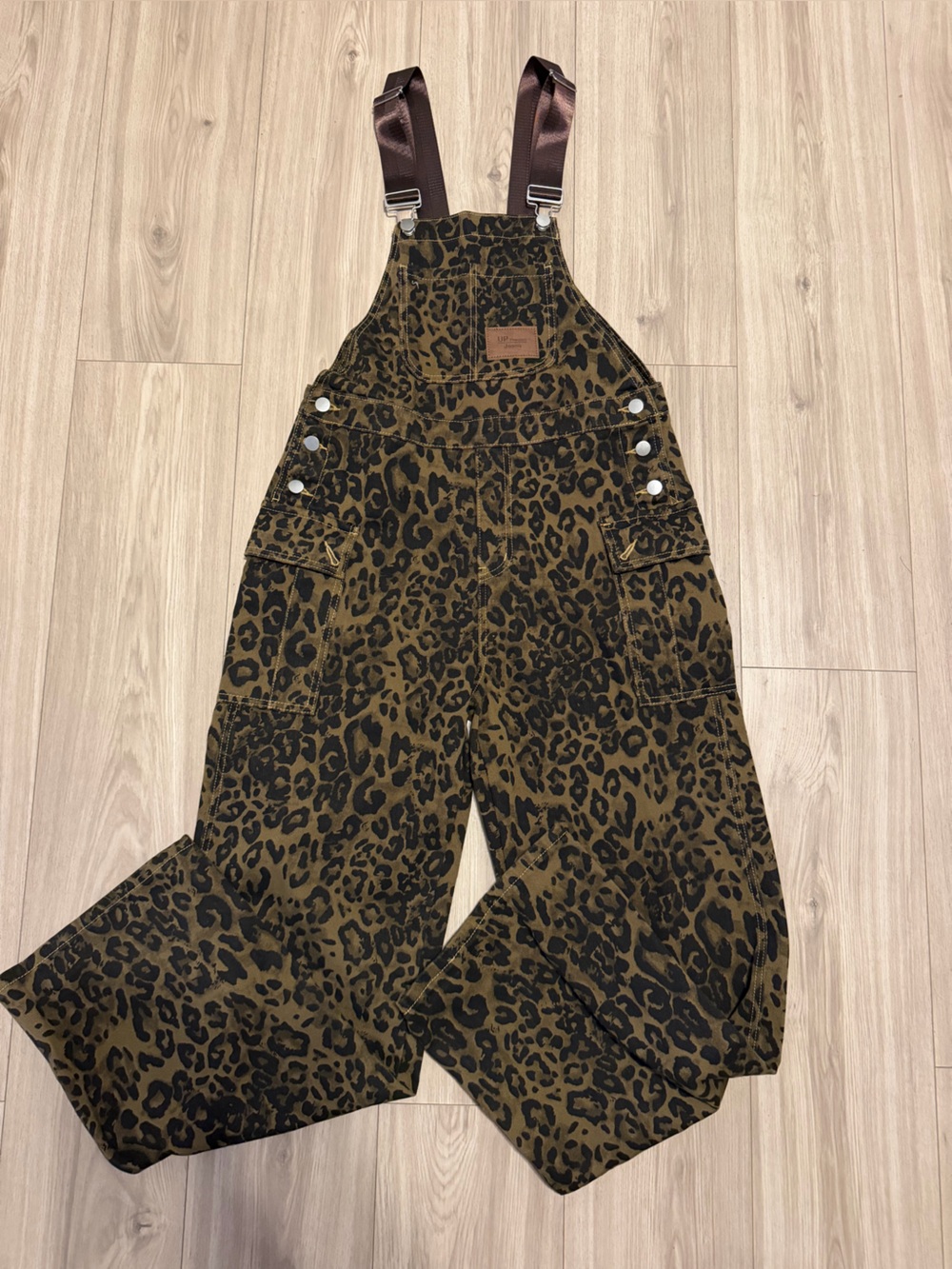Leopard Print Olive Green Wide Leg Overalls